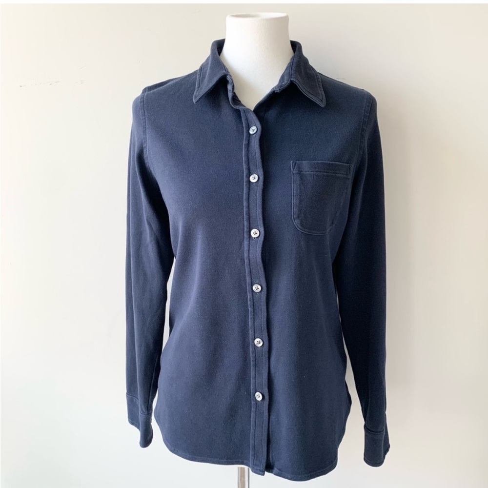 L.L. Bean Navy Long Sleeve Button Down Collar Shirt Size Medium